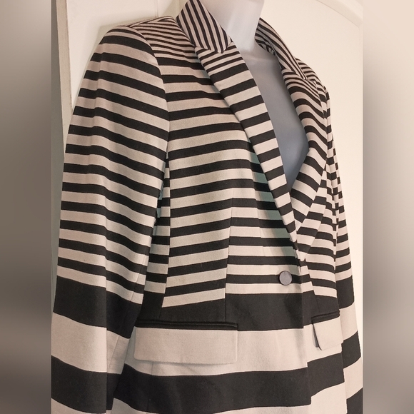 CALVIN KLEIN Black White Travel,Island Vacation,Preppy Striped blazer - Picture 7 of 8